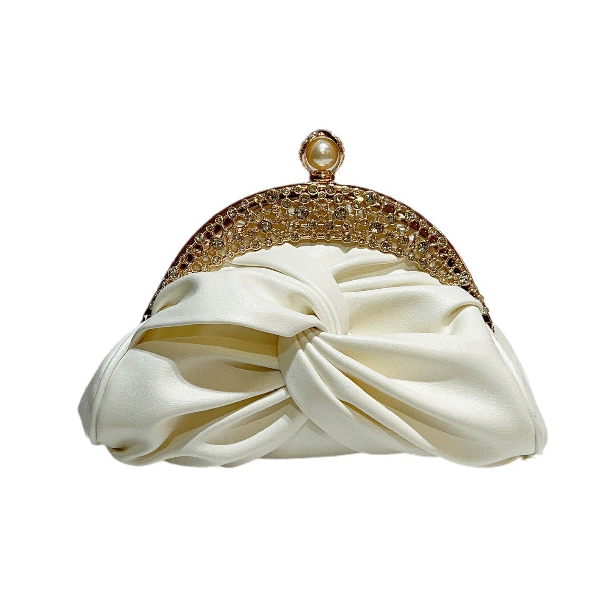 Satin clutch bag with metal frame