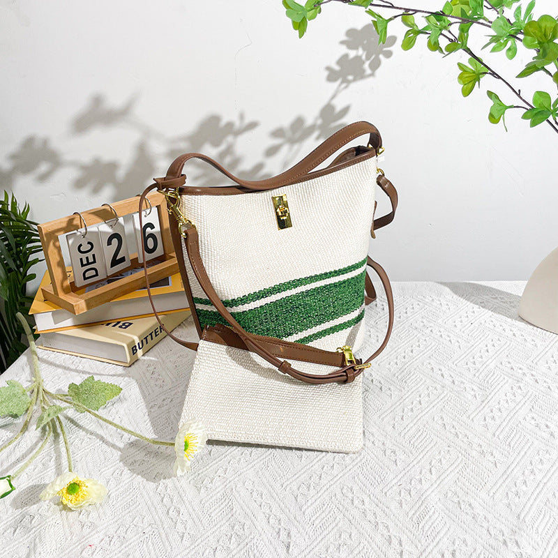Canvas bucket bag with matching pouch