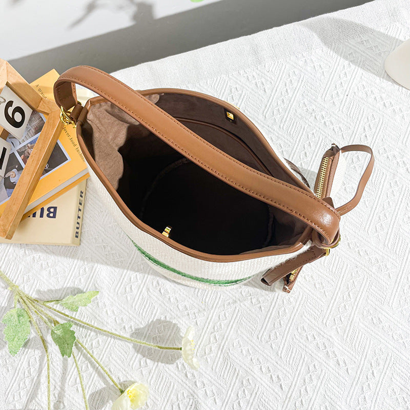 Canvas bucket bag with matching pouch