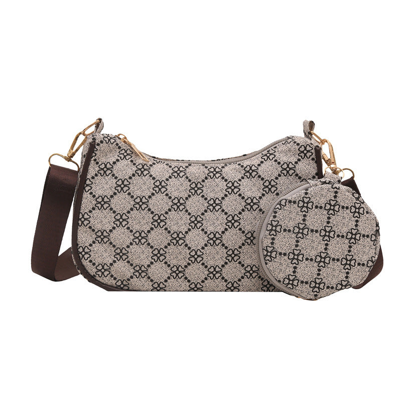 Checkered shoulder bag with detachable coin pouch