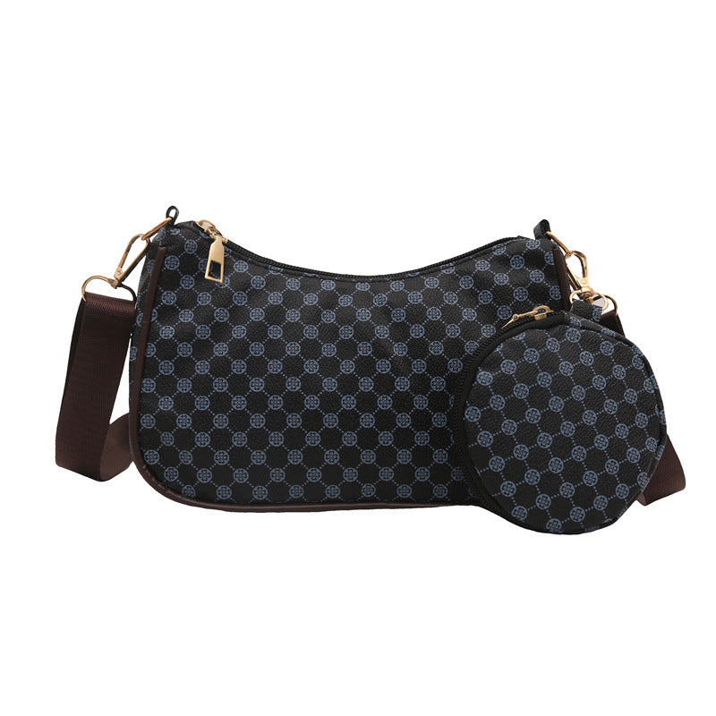 Checkered shoulder bag with detachable coin pouch