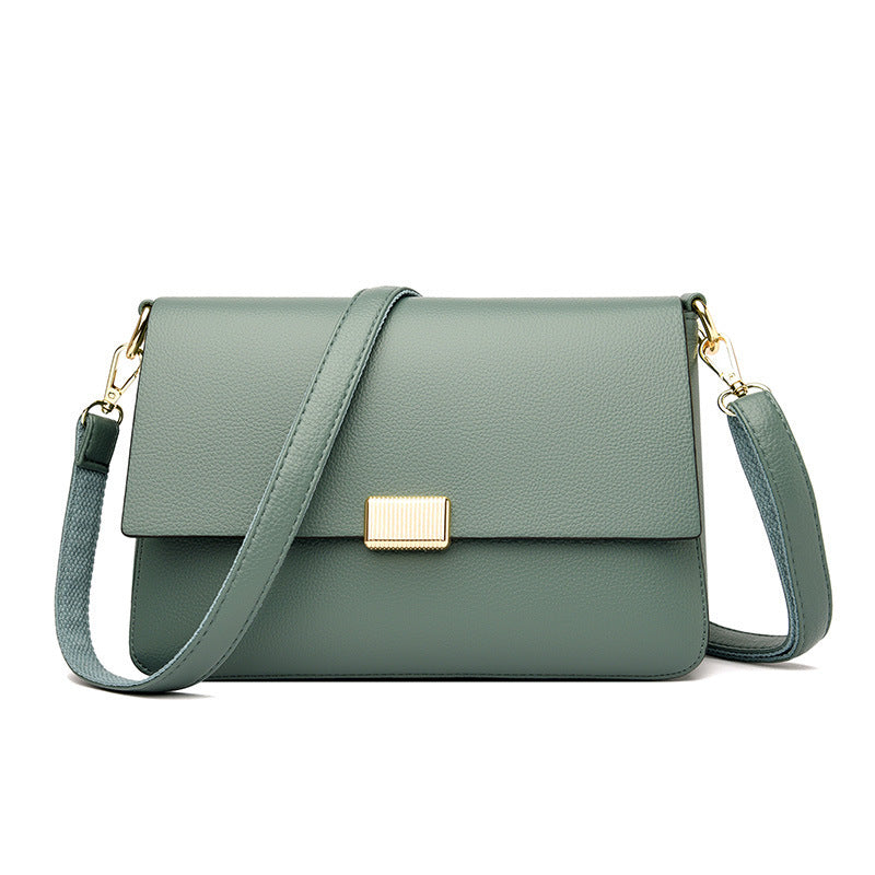 Rectangular shoulder bag with flap closure
