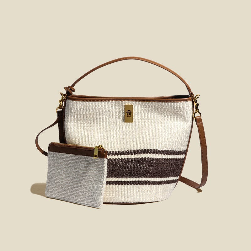 Canvas bucket bag with matching pouch