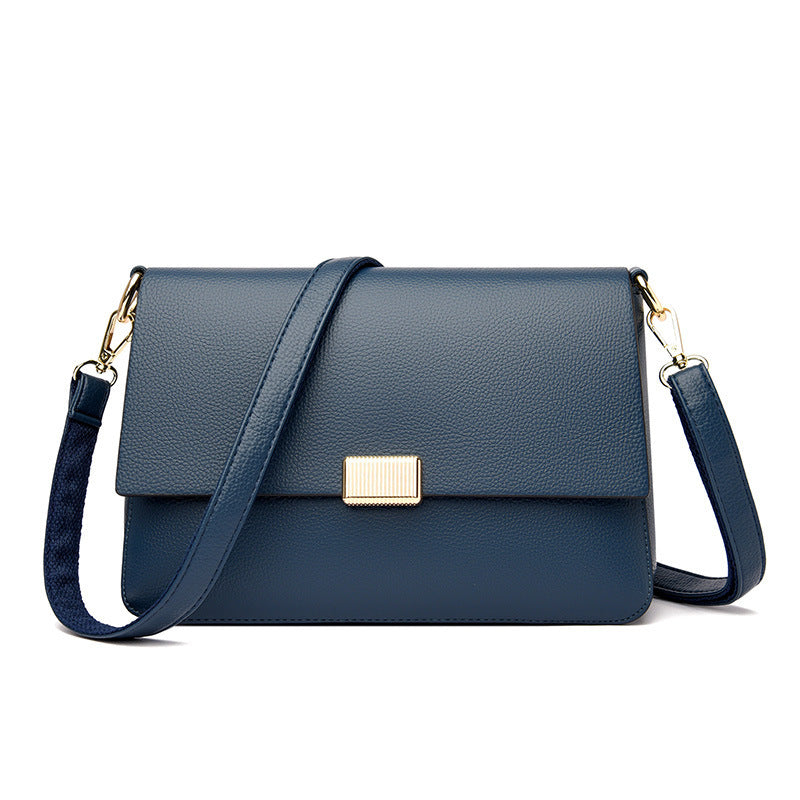 Rectangular shoulder bag with flap closure