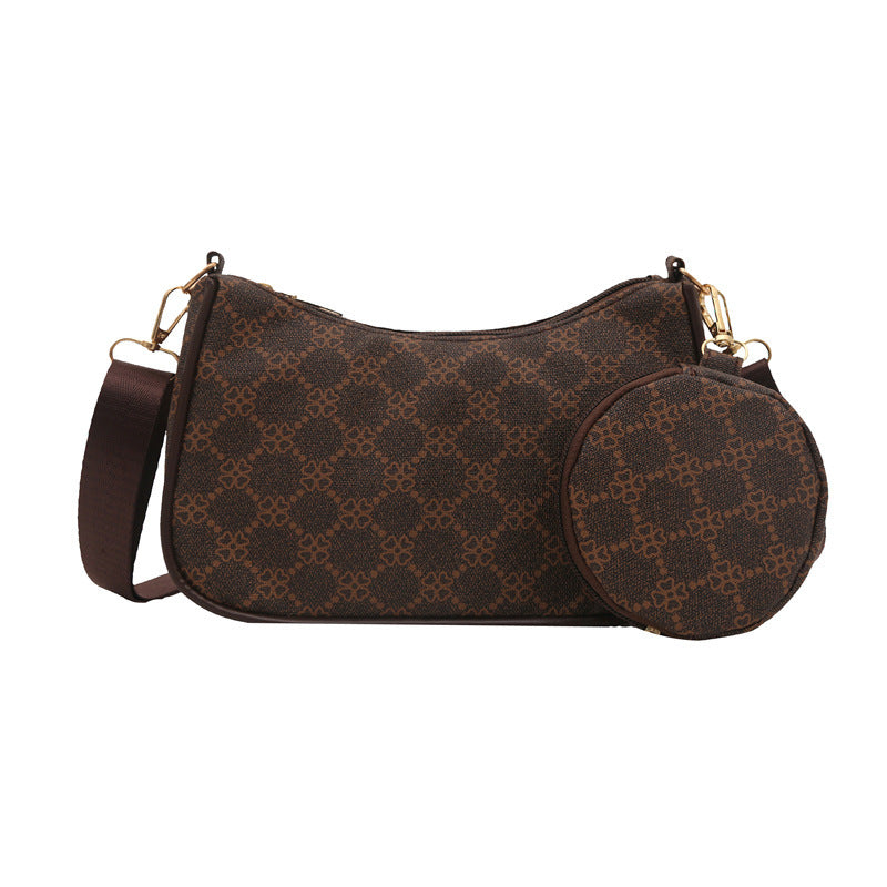 Checkered shoulder bag with detachable coin pouch