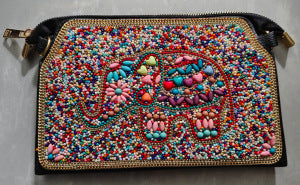 Embroidered crossbody bag with embellishments