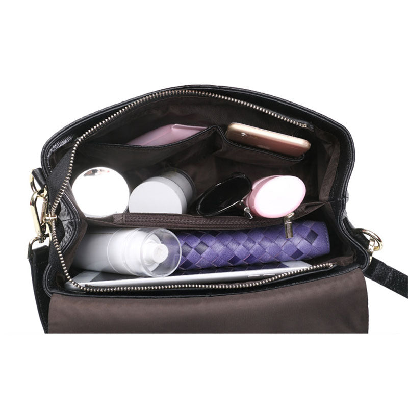 Textured flap handbag with shoulder strap