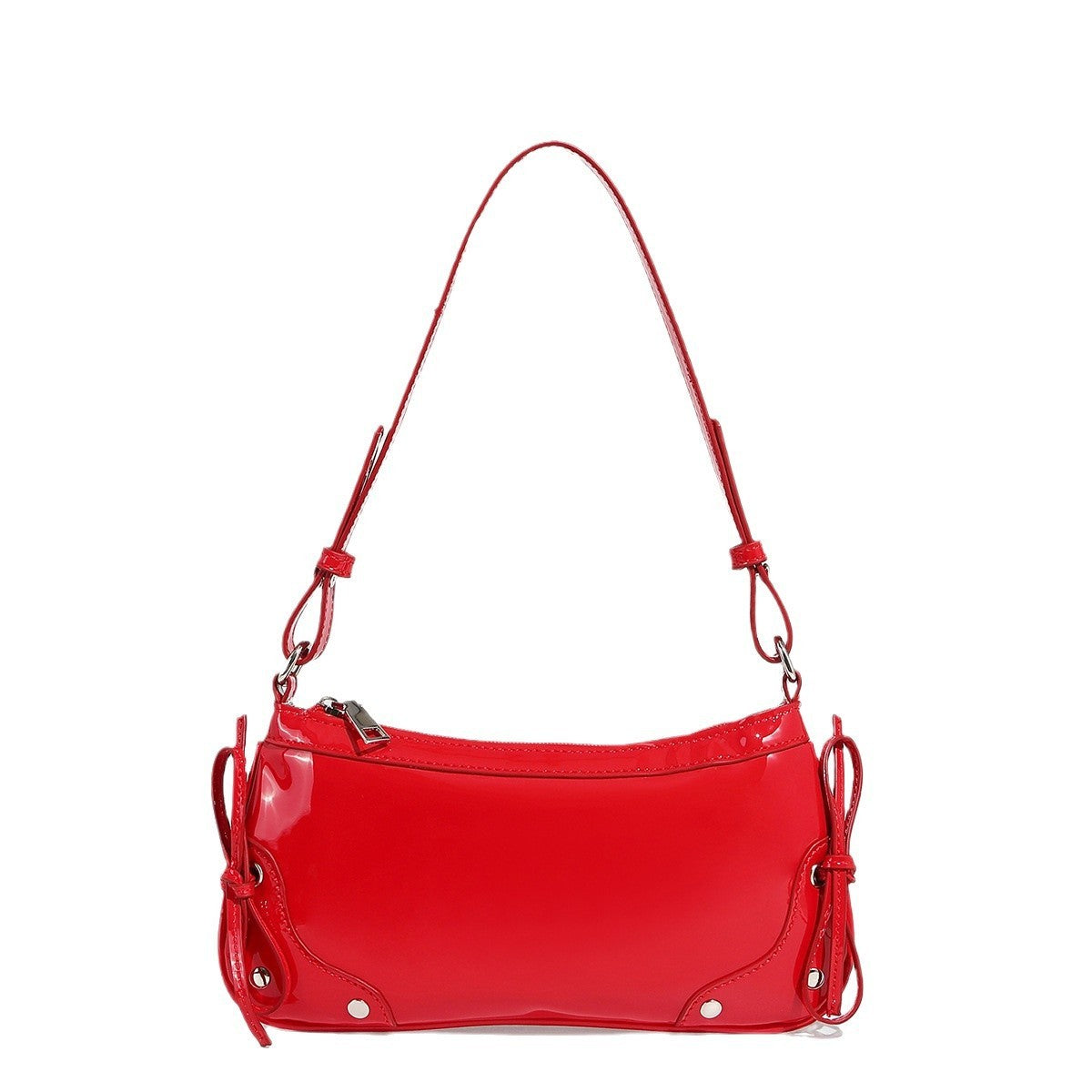 Glossy shoulder bag with side ties