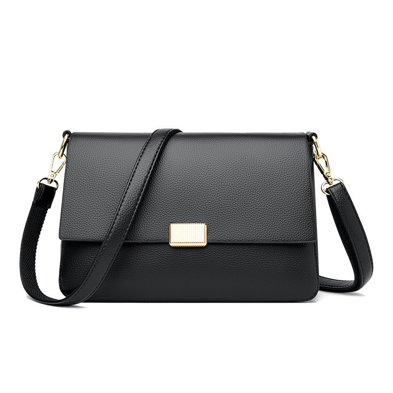 Rectangular shoulder bag with flap closure