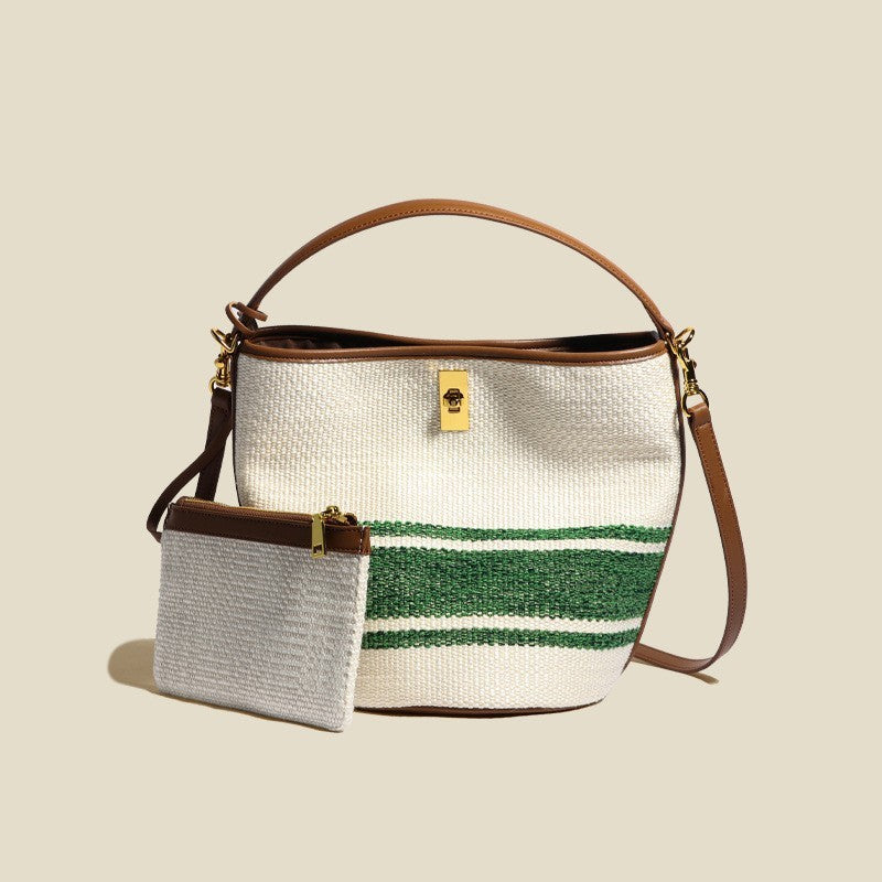 Canvas bucket bag with matching pouch