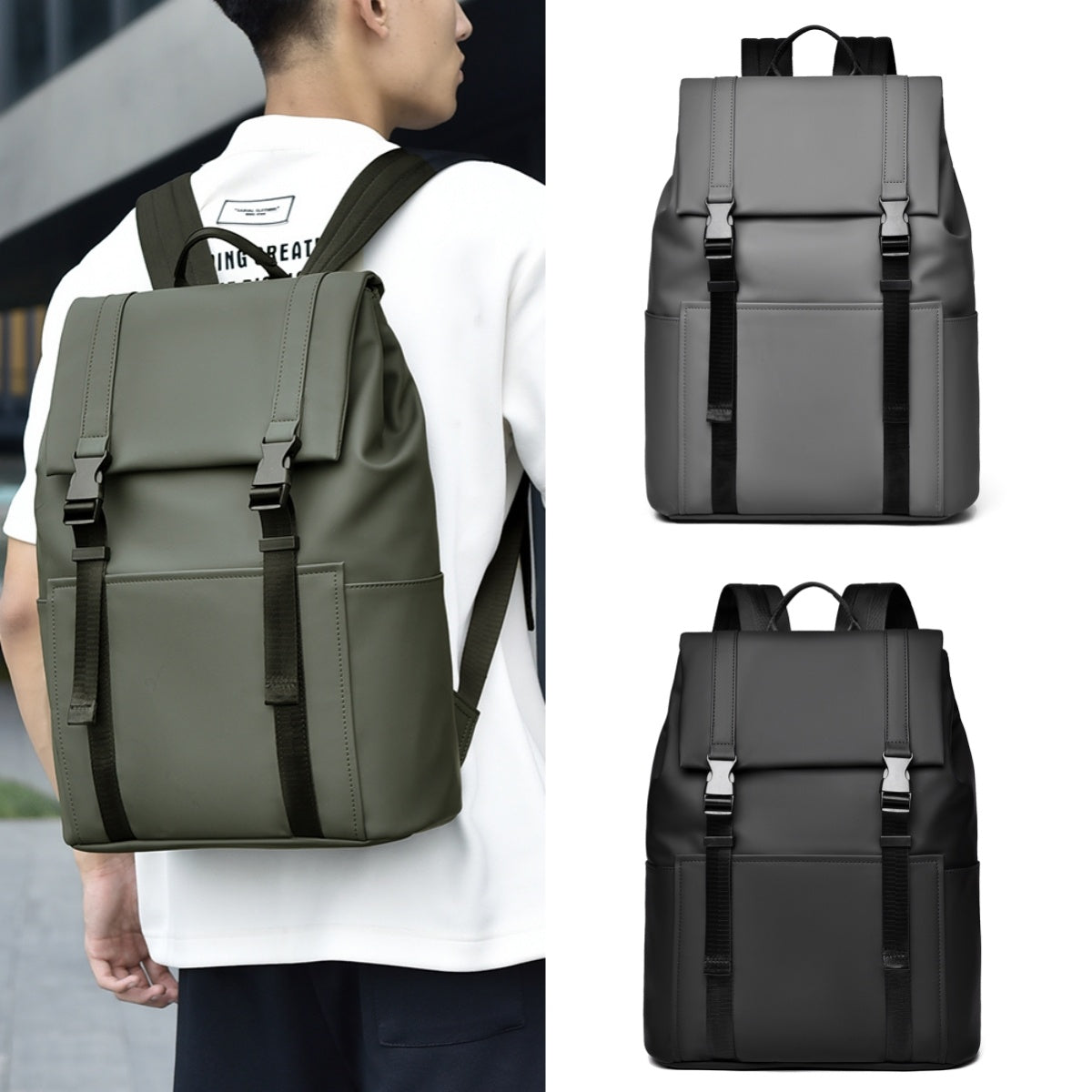 Structured backpack with buckle closure