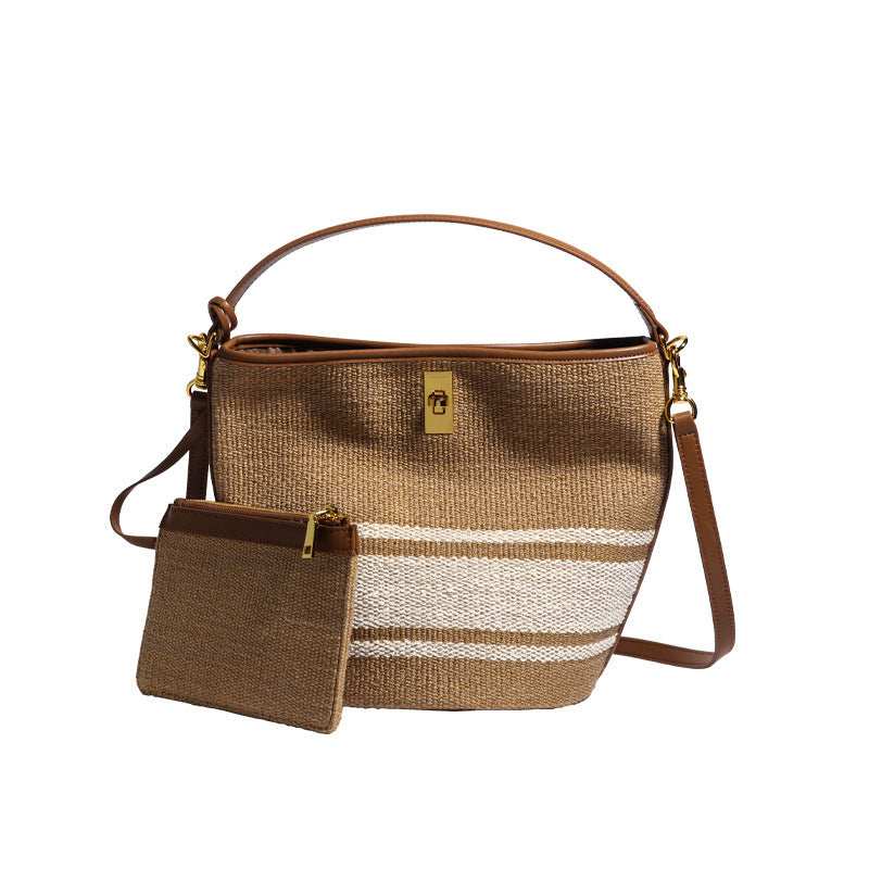 Canvas bucket bag with matching pouch