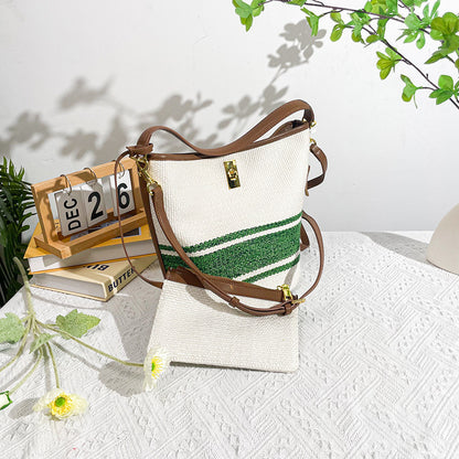 Canvas bucket bag with matching pouch