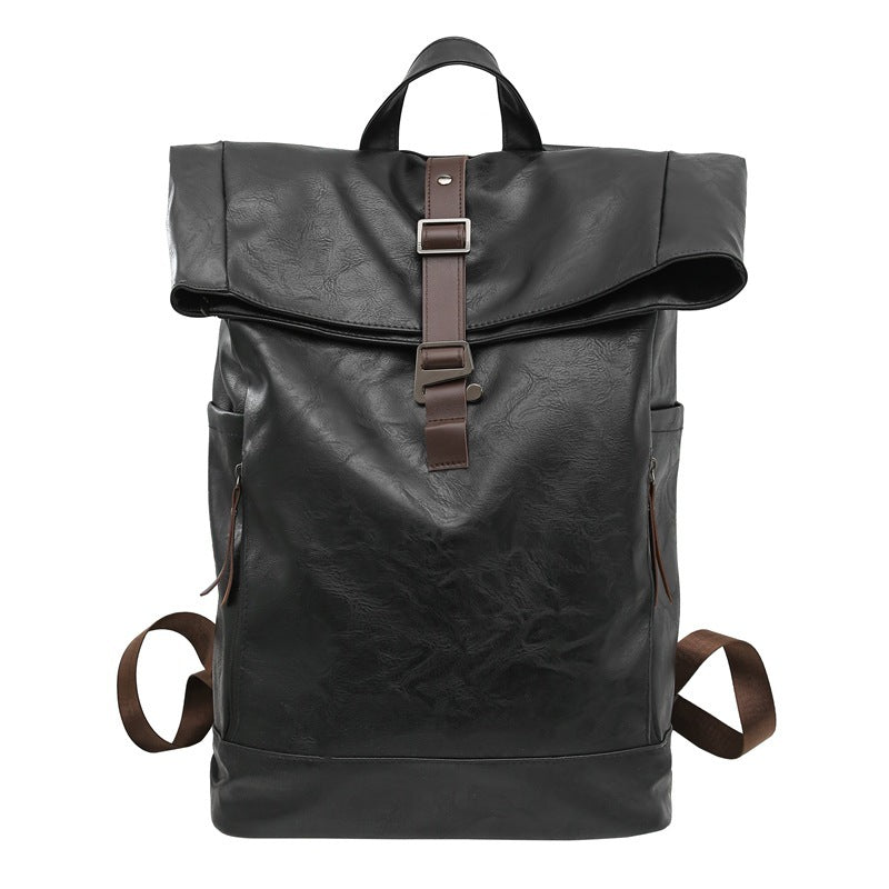 Fold-over leather-look backpack with buckle strap