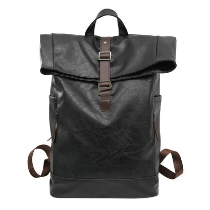 Fold-over leather-look backpack with buckle strap