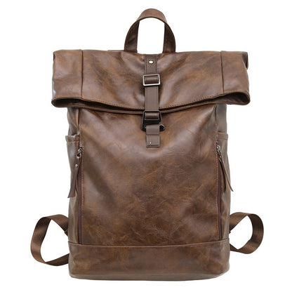 Fold-over leather-look backpack with buckle strap