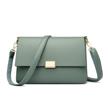 Rectangular shoulder bag with flap closure