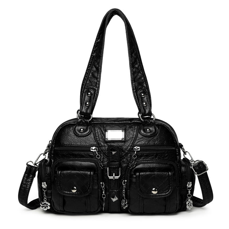 Multi-pocket handbag with detachable strap