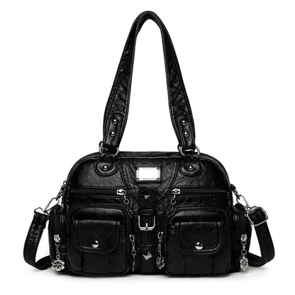 Multi-pocket handbag with detachable strap