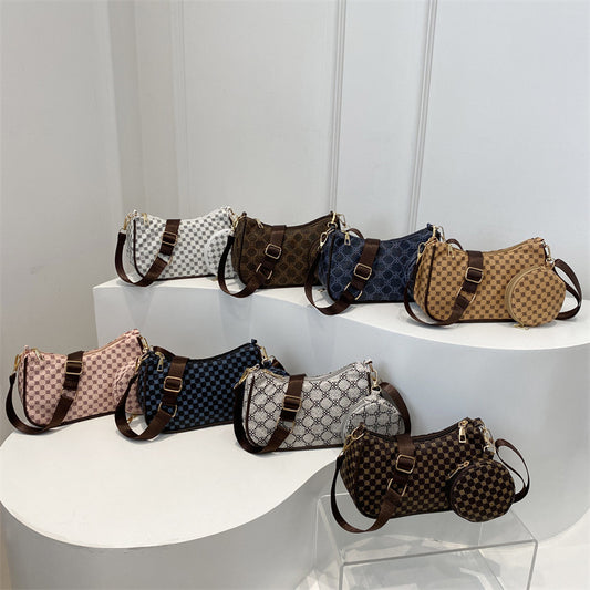 Checkered shoulder bag with detachable coin pouch