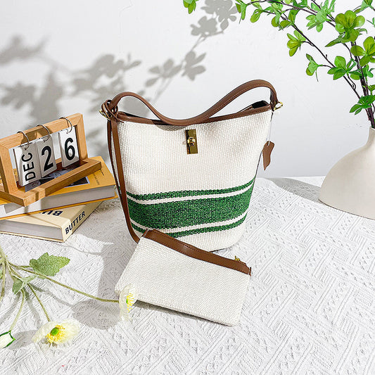 Canvas bucket bag with matching pouch