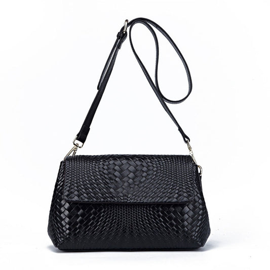 Textured flap handbag with shoulder strap