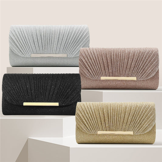 Pleated clutch bag with metallic accent