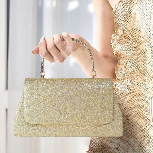 Glitter handbag with rhinestone handle