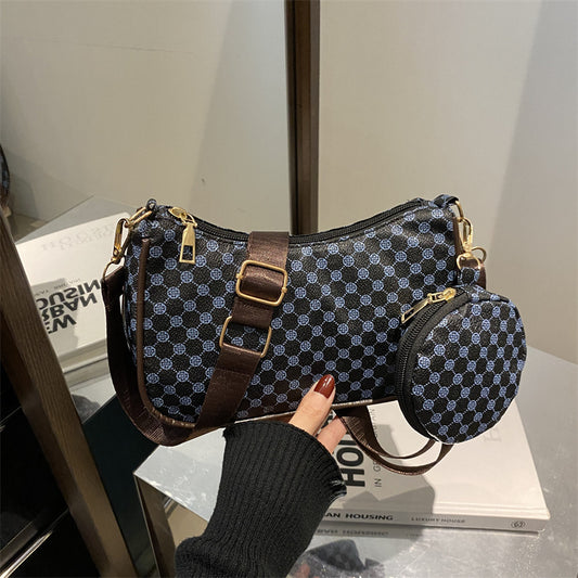 Checkered shoulder bag with detachable coin pouch