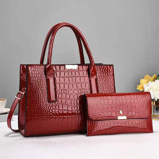 Embossed handbag set with wallet