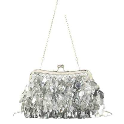 Sequined clutch bag with chain strap