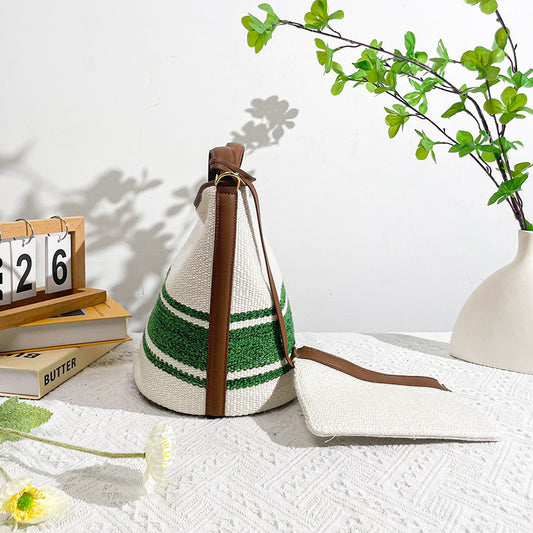 Canvas bucket bag with matching pouch