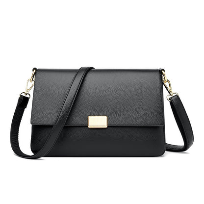 Rectangular shoulder bag with flap closure