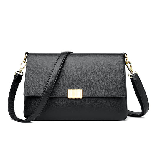 Rectangular shoulder bag with flap closure