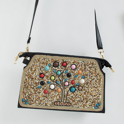 Embroidered crossbody bag with embellishments