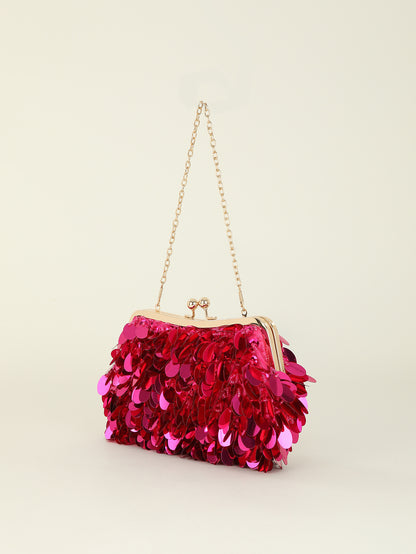 Sequined clutch bag with chain strap